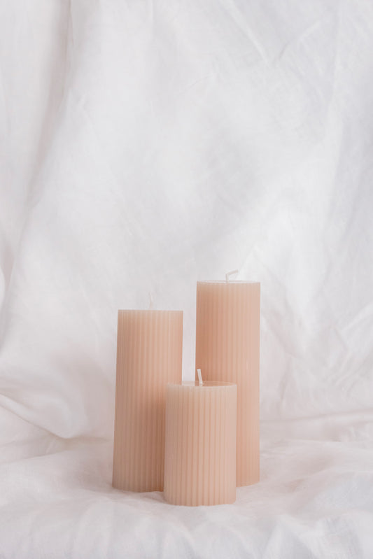 Ribbed Pillar Candle - Latte 15cm